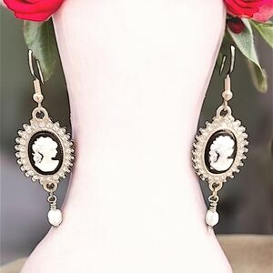 Elegant Goldtone Cameo Drop Earrings